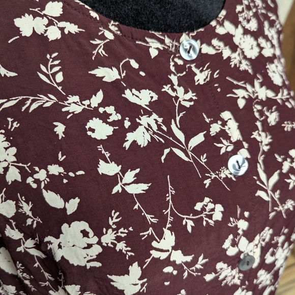 J.Crew Vintage Floral Button-Front Maxi Dress Maroon & Cream Size 10 Made in USA - Picture 5 of 12